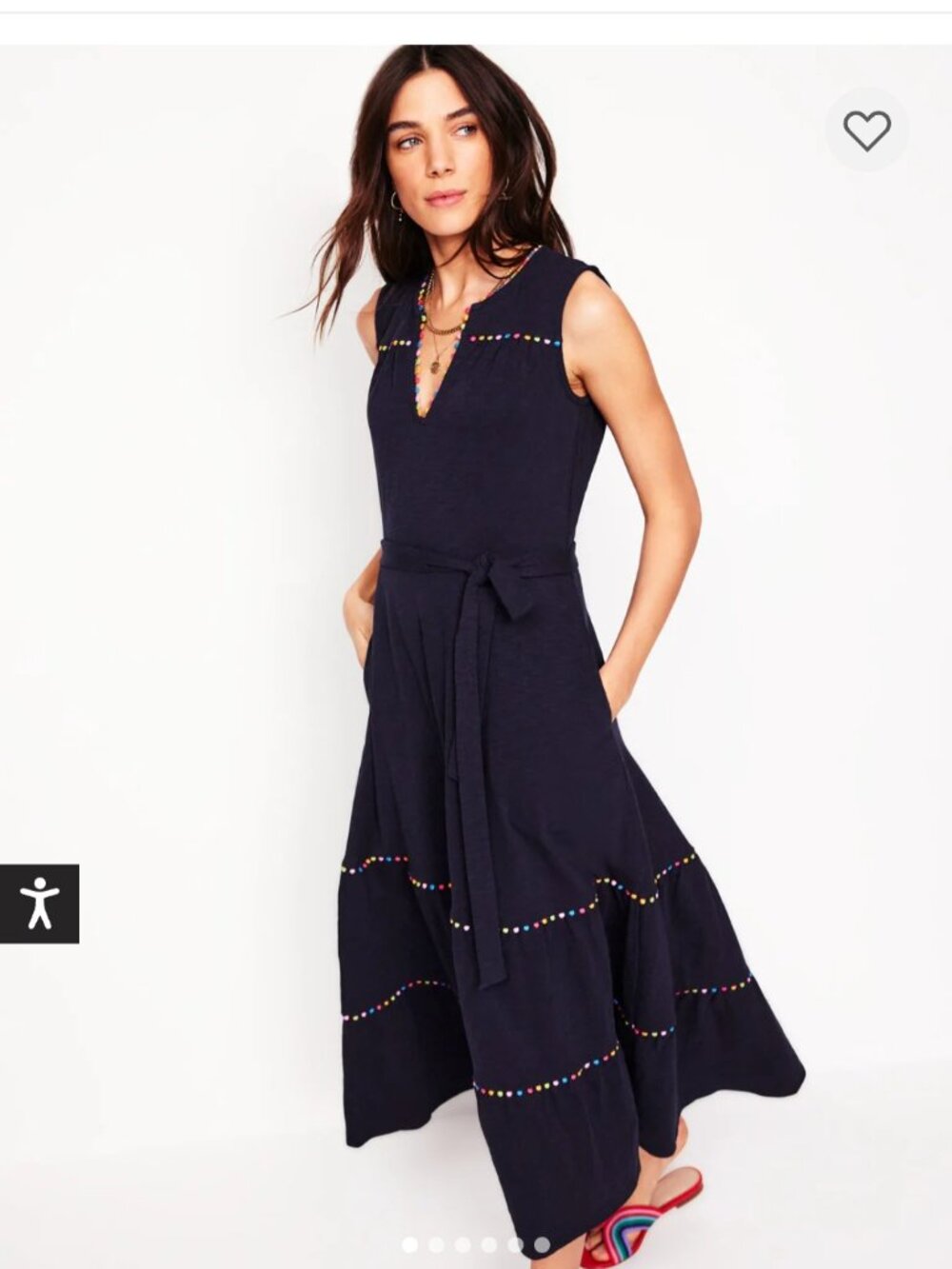 Boden Tara Trim Tiered Jersey Dress  Sz 6  Navy
